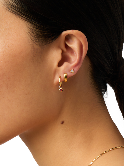 Missoma Birthstone Mini Hoop Earrings, Gold January/Garnet - view 2, Gold January/Garnet