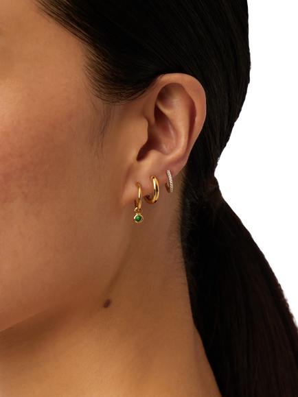 Missoma Green Onyx Birthstone Mini Hoop Earrings, Gold - view 2, Gold