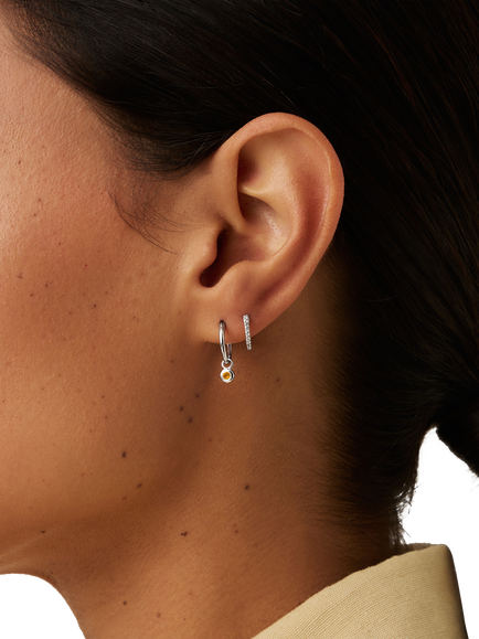 Missoma Citrine Birthstone Mini Hoop Earrings, Silver - view 2, Silver