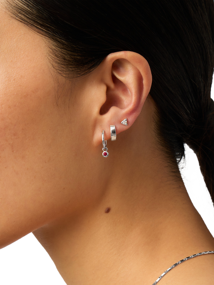Missoma Garnet Birthstone Mini Hoop Earrings, Silver - view 2, Silver