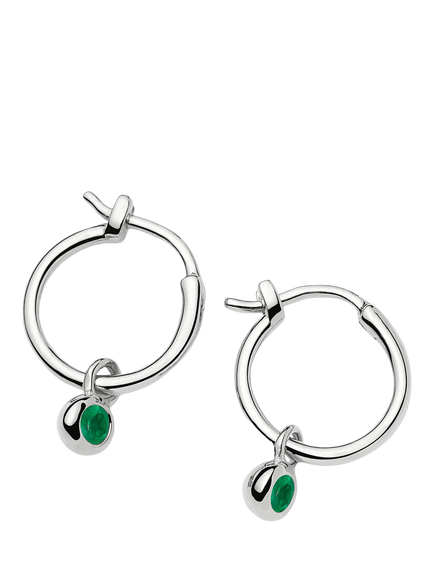 Missoma Green Onyx Birthstone Mini Hoop Earrings, Silver, Silver
