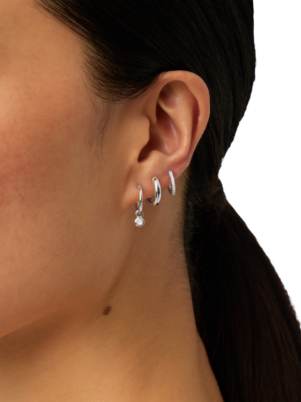 Missoma Moonstone Birthstone Mini Hoop Earrings, Silver - view 2, Silver