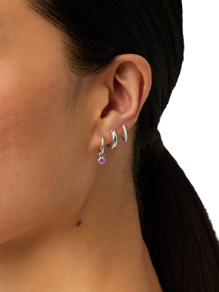 Missoma Birthstone Mini Hoop Earrings, Silver - view 2, Silver