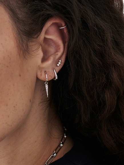 Missoma Hinged Huggie Hoop Earrings, Silver - view 2, Silver