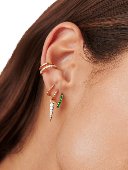 Missoma 9ct Yellow Gold Emerald Hoop Earrings - view 2, Gold/Green