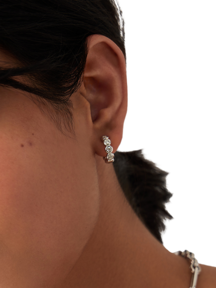 Missoma Cubic Zirconia Small Beaded Hoop Earrings, Silver - view 2, Silver