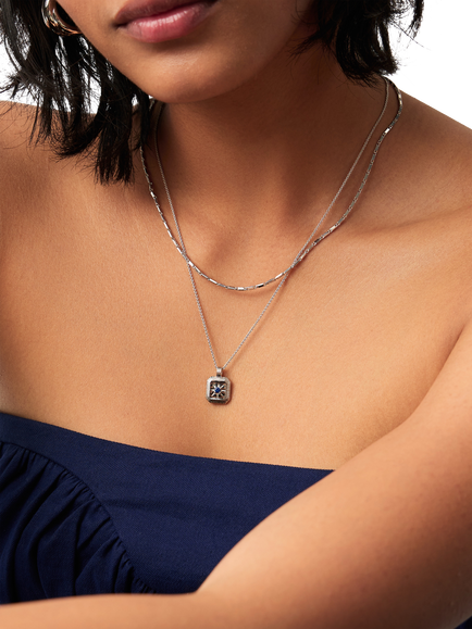 Missoma September Lapis Birthstone Necklace, Silver - view 2, Silver