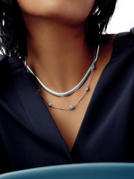Missoma Molten Gemstone Charm Necklace - view 2, Silver/Green