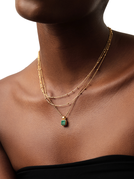 Missoma x Lucy Williams Square Malachite Necklace, Gold - view 2, Gold