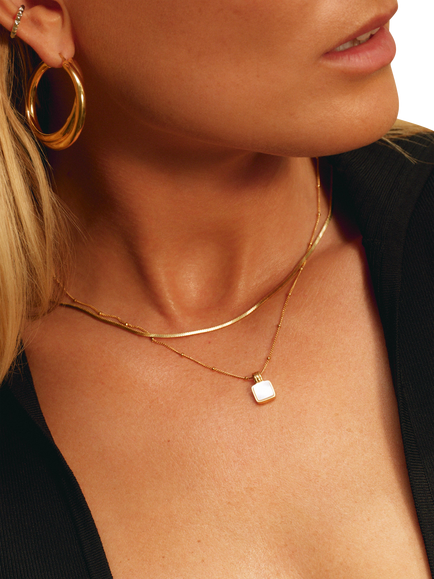 Missoma x Lucy Williams Square Mother of Pearl Necklace, Gold - view 2, Gold