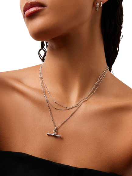 Missoma Ridge T-Bar Necklace, Silver - view 2, Silver
