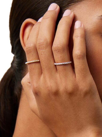 Missoma 9ct Yellow Gold Half Eternity Diamond Ring, N - view 2, Gold