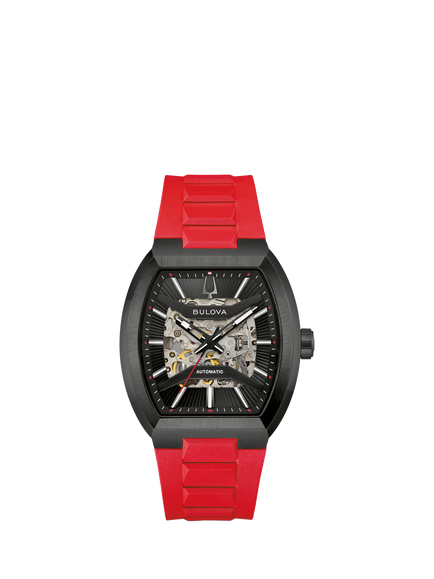 Bulova 98A341 Men's Maquina 40mm Rectangular Rubber Strap Watch, Black, Black