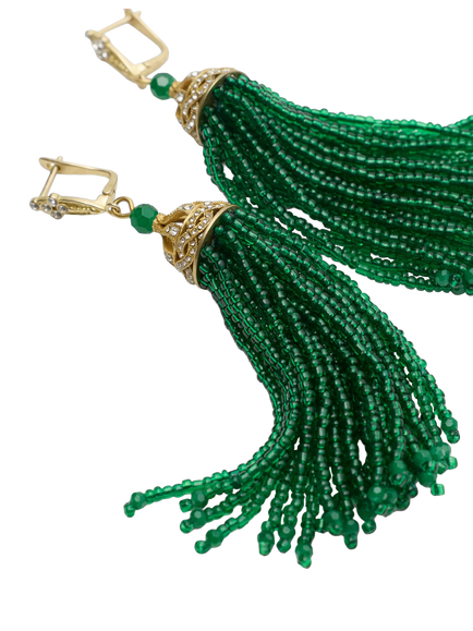 Rixo Alea Bead Cascade Drop Earrings, Green - view 2, Green