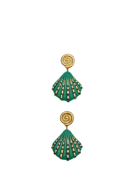 Rixo Daphne Shell Stud Earrings, Green, Green