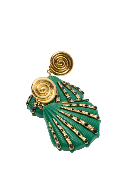 Rixo Daphne Shell Stud Earrings, Green - view 2, Green