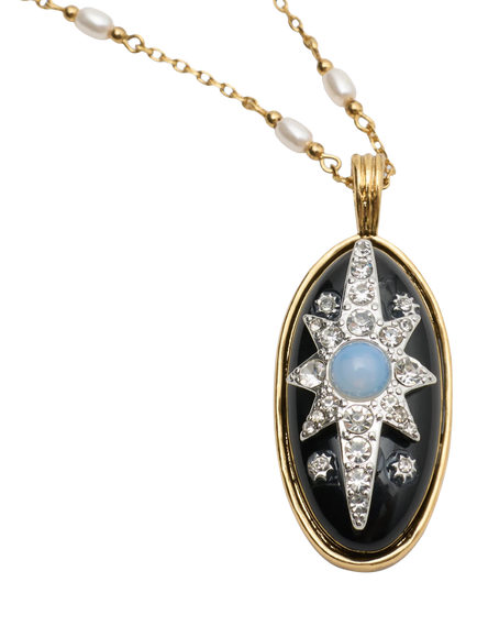 Rixo Andi 18ct Gold Plated Onyx Pendant Necklace, Black - view 2, Black