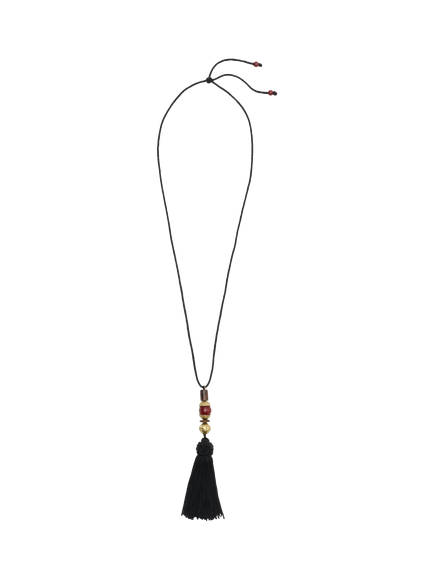 Rixo Rossa Tassel Knot Necklace, Black, Black
