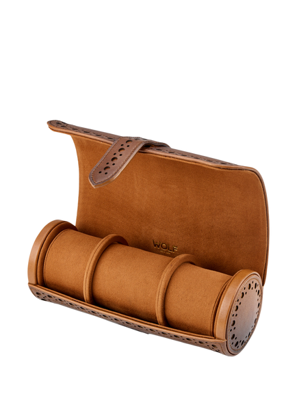 WOLF Brogue Triple Watch Roll, Burnished Brown - view 2, Burnished Brown