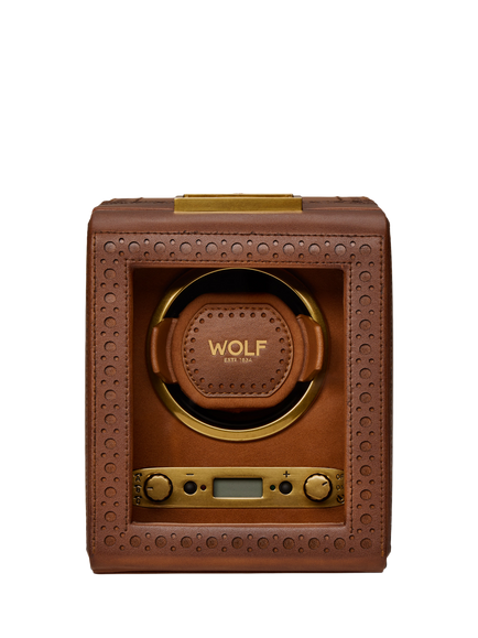 WOLF Brogue Single Watch Winder, Burnished Brown, Burnished Brown
