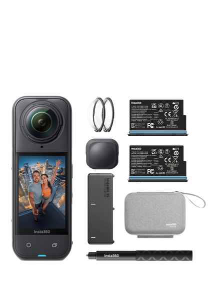 Іnѕtа360 X5 Action Camera, 8K, 72MP, 360° Recording, Black, Essentials Bundle with Invisible Selfie Stick, Additional Battery, Fast Charge Case, Lens Cap, Lens Guards & Carry Case, Black