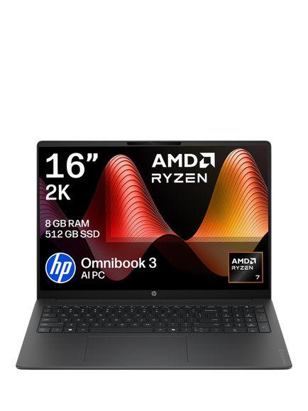 HP OmniBook 3 Laptop, AMD Ryzen 7 Processor, 8GB RAM, 512GB SSD, 16” 2K, Mica Silver, Mica Silver