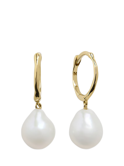 Monica Vinader 14ct Gold Baroque Pearl Huggie Earrings, Gold