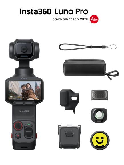 Insta360 Luna Ultra Action Camera, 8K, 37MP, 360° Recording, Black, Creator Bundle with Mic Pro Transmitter, Wide-Angle Lens, Battery Handle & Carry Case, Black