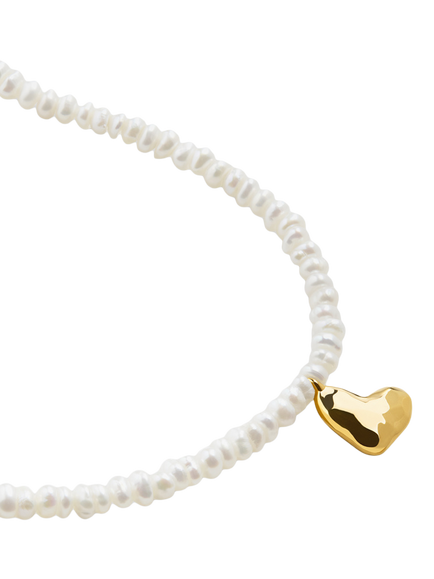 Monica Vinader Heart Pearl Necklace, Gold - view 2, Gold