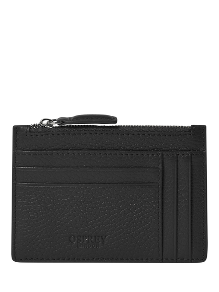 OSPREY LONDON The Jacob Leather Zip Card Holder, Black, Black
