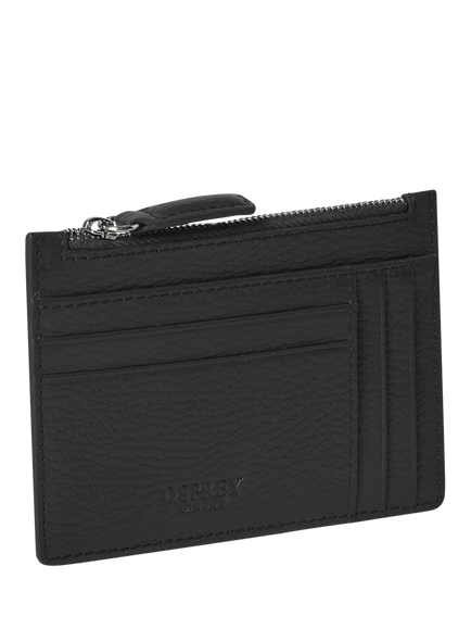 OSPREY LONDON The Jacob Leather Zip Card Holder, Black - view 2, Black