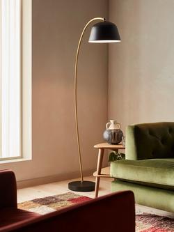 John Lewis Metal Arc Floor Lamp, Black/Brass - view 2, Black/Brass