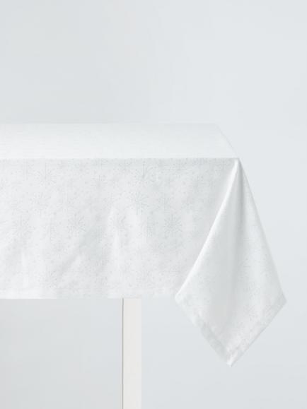 John Lewis Snowflake Woven Jacquard Cotton Tablecloth, Silver, Silver