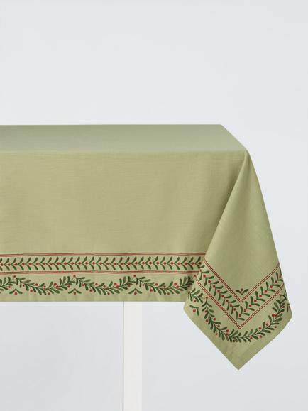 John Lewis Berry Border Cotton Tablecloth, Green/Red, Green/Red