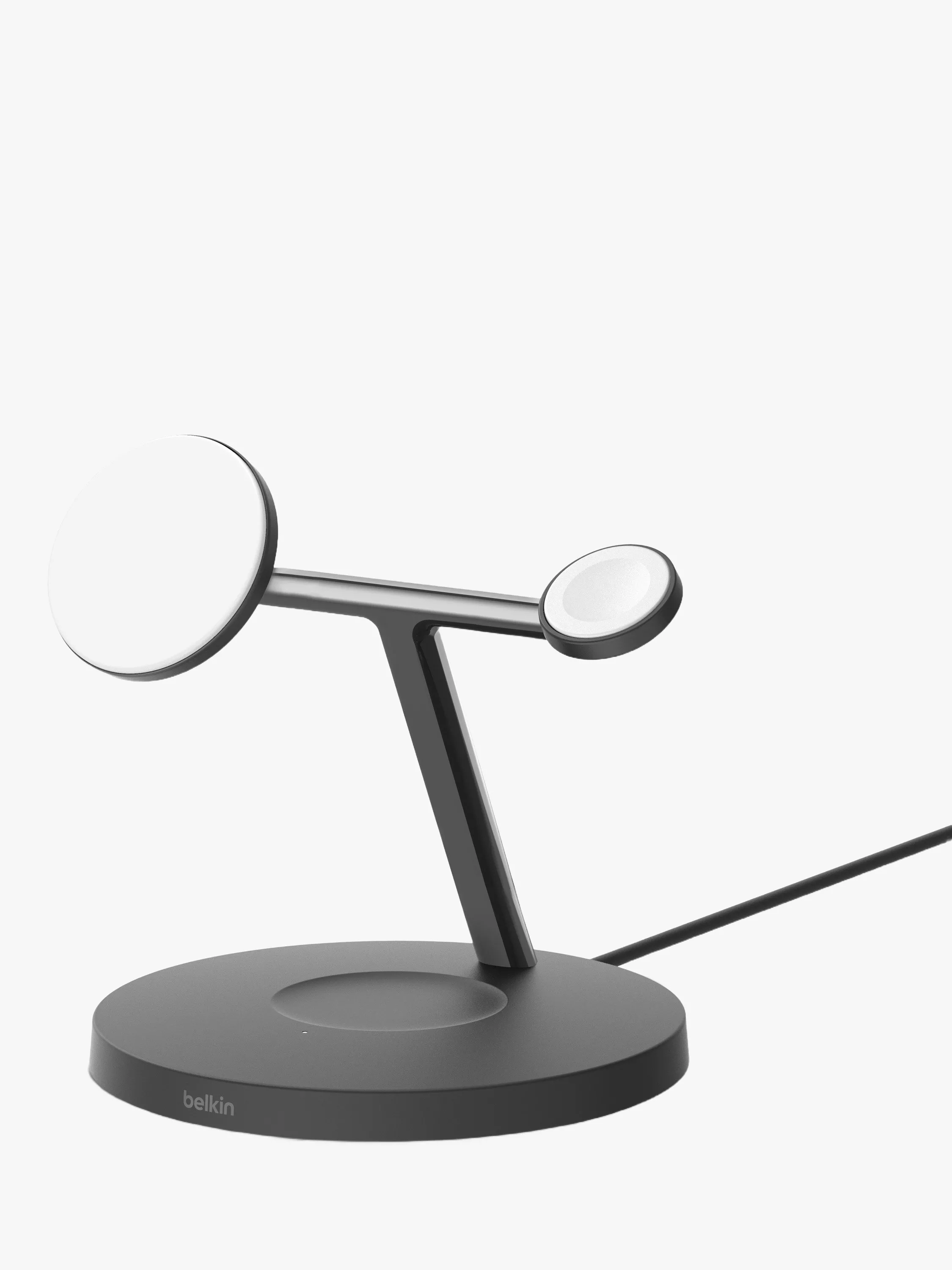 Belkin 2-in-1 MagSafe wireless charging stand with Apple Watch charger, black desktop dock with cable