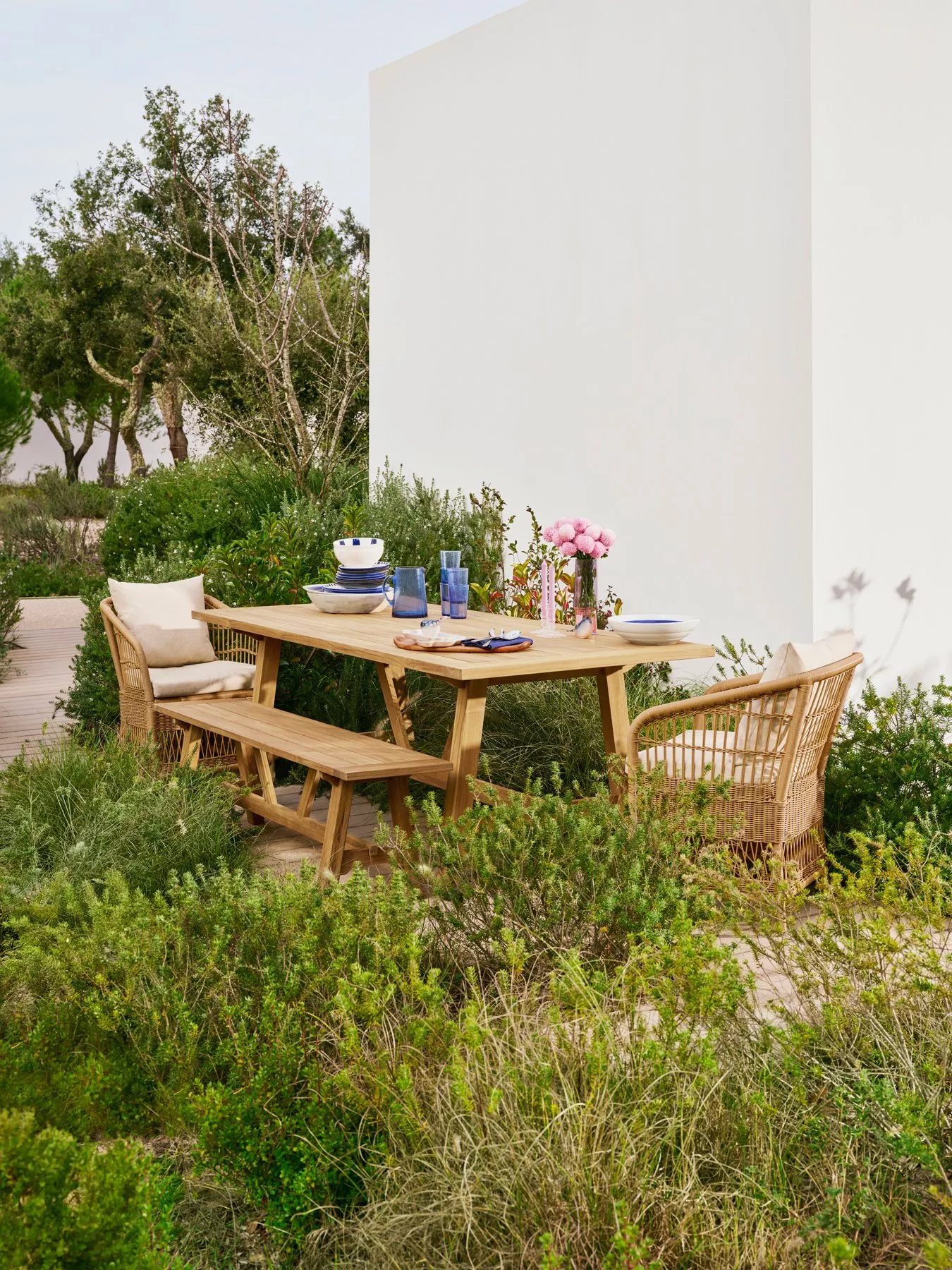 Table and chairs in a garden