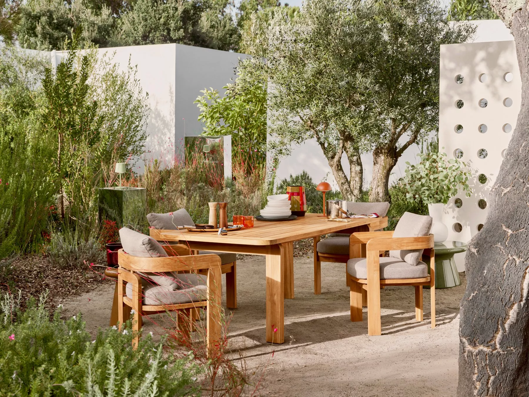 Wooden garden furniture on a patio