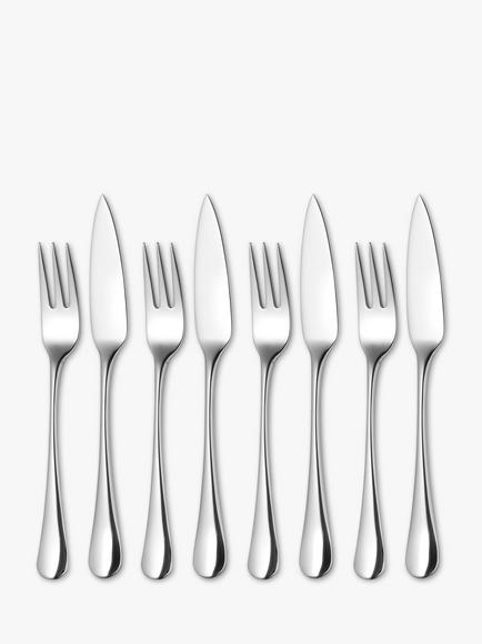 Robert Welch Radford Bright Stainless Steel Fish Eaters Forks & Knives Set, 8 Piece, Stainless Steel