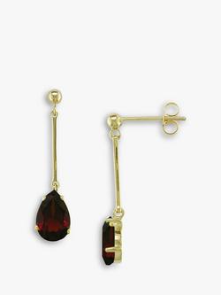 E.W Adams 9ct Yellow Gold Garnet Drop Earrings, Deep Red, 