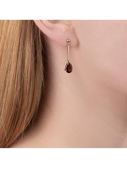 E.W Adams 9ct Yellow Gold Garnet Drop Earrings, Deep Red - view 2, 