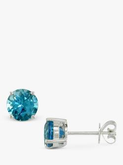 E.W Adams 9ct White Gold Topaz Stud Earrings, Blue, 