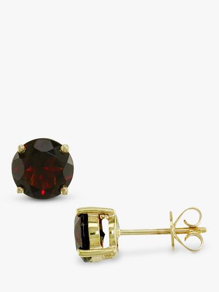 E.W Adams 9ct Gold Garnet Stud Earrings, Deep Red, Deep Red
