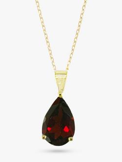 E.W Adams 9ct Yellow Gold Teardrop Pendant Necklace, Garnet, 