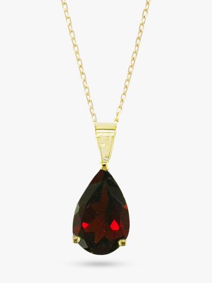 E.W Adams 9ct Yellow Gold Teardrop Pendant Necklace, Garnet, 