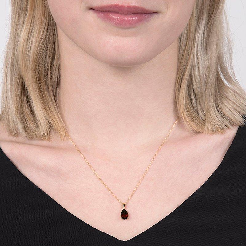 Product image 2 of 3, which shows E.W Adams 9ct Yellow Gold Teardrop Pendant Necklace, Garnet