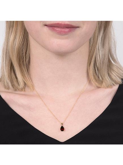 E.W Adams 9ct Yellow Gold Teardrop Pendant Necklace, Garnet - view 2, 