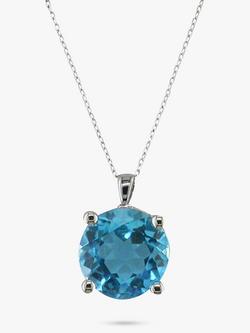 E.W Adams 9ct White Gold Topaz Pendant Necklace, Blue, 