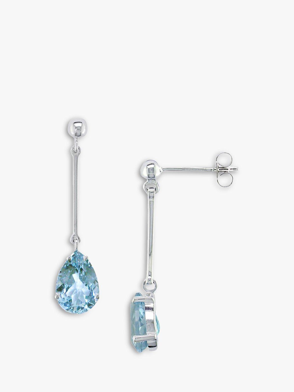 Product image 1 of 4, which shows E.W Adams 9ct White Gold Aquamarine Drop Earrings