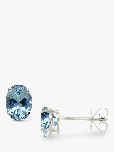 E.W Adams White Gold Aquamarine Stud Earrings, 