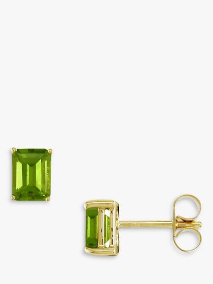 E.W Adams 9ct White Gold Octagonal Stud Earrings, Peridot